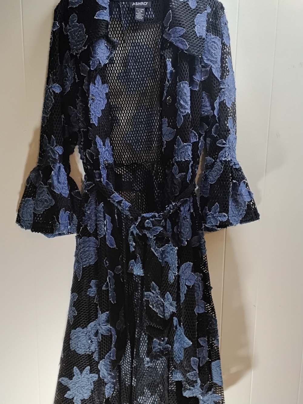 Ashro Black Mesh Dress with Jeans Floral Appliqué Accents